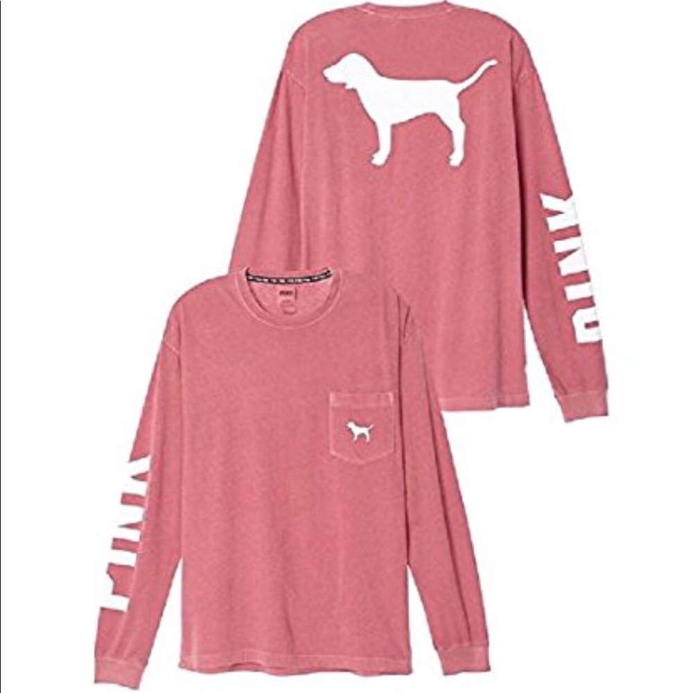VS PINK SOFT BEGONIA LONG SLEEVE CAMPUS TEE